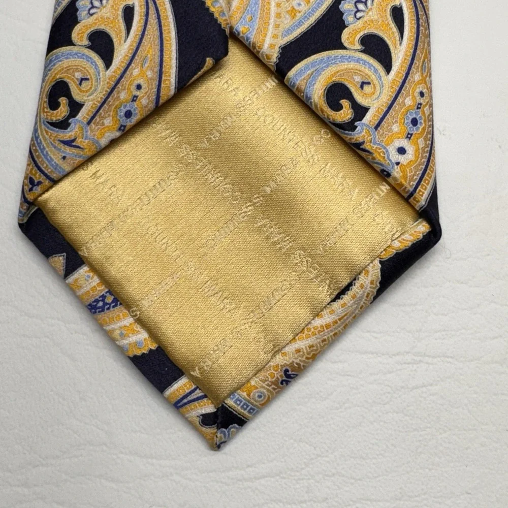 Countess Mara‎ Mens Navy Blue Gold Paisley 100% Silk Hand Made Necktie Tie